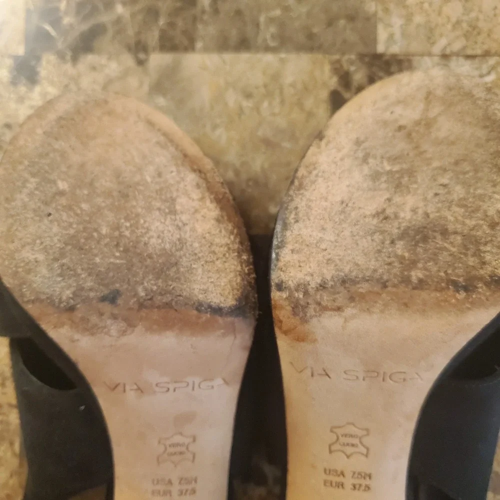 VIA SPIGA Suede Platform CrossStrap Slngbk Sandal Heels 7.5M Black Y2K going out